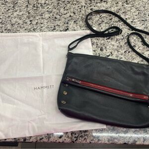 Hammitt Black Leather Messenger with Red Zip Detail